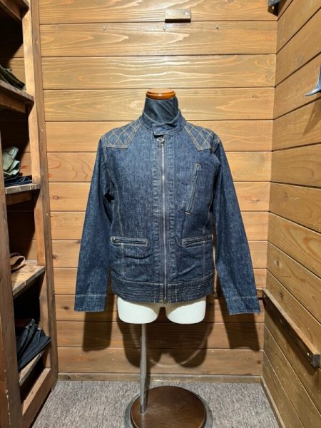 画像1: 児島ジーンズ/13oz ストレッチデニム シングルライダースジャケット (1)